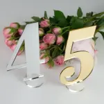 Laser Cut Acrylic Table Numbers with Round Stand - Mirror Gold