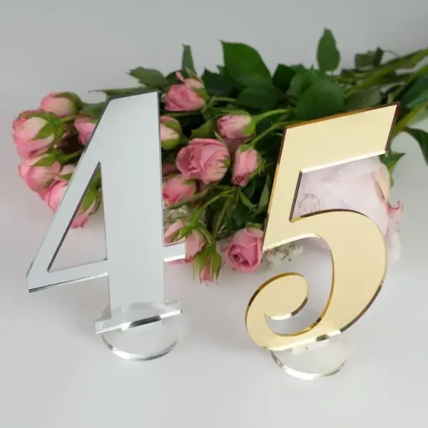 Laser Cut Acrylic Table Numbers with Round Stand - Mirror Gold