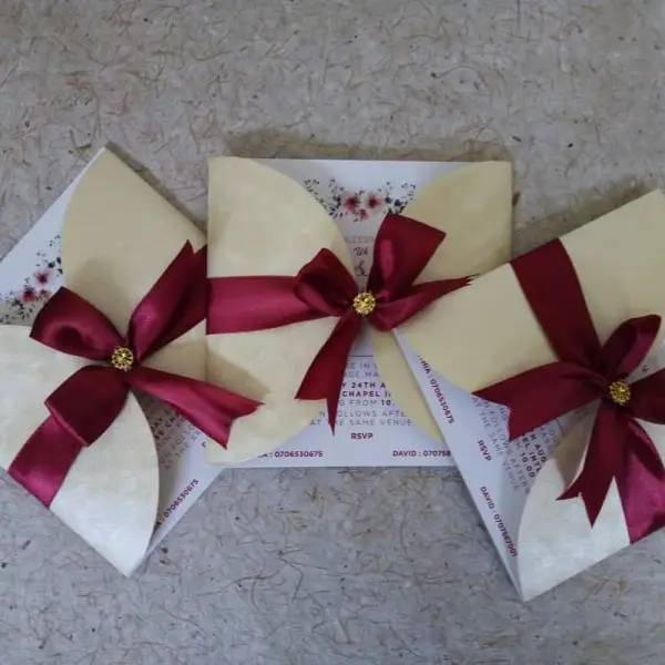 Semi shape with ribbon Wedding card
